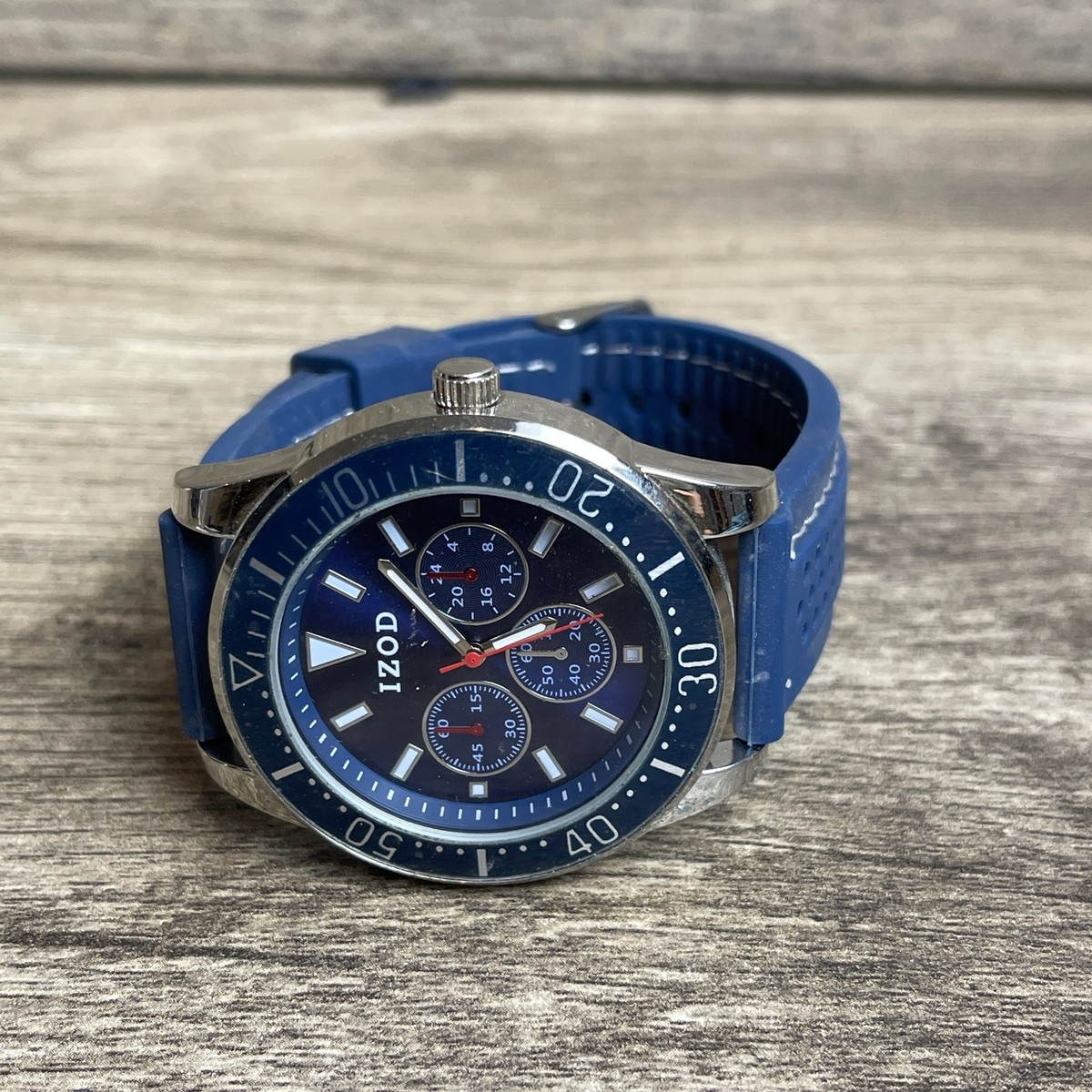 Accutime Izod Blue Rubber Straps Silver Case Chronograph Analog