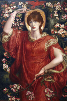 A VISION OF FIAMMETTA WOMAN BIRD FLOWERS 1878 PAINTING BY DANTE ROSSETTI REPRO