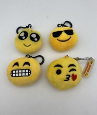 Lot 4 Emoji Key Chain Clips Plush Yellow 2''