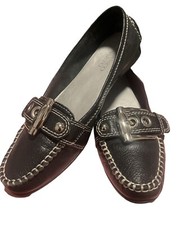 Franco Sarto Y2k Kody Ballet Flats/Loafers Black Leather Womens 6M Chrome Buckle