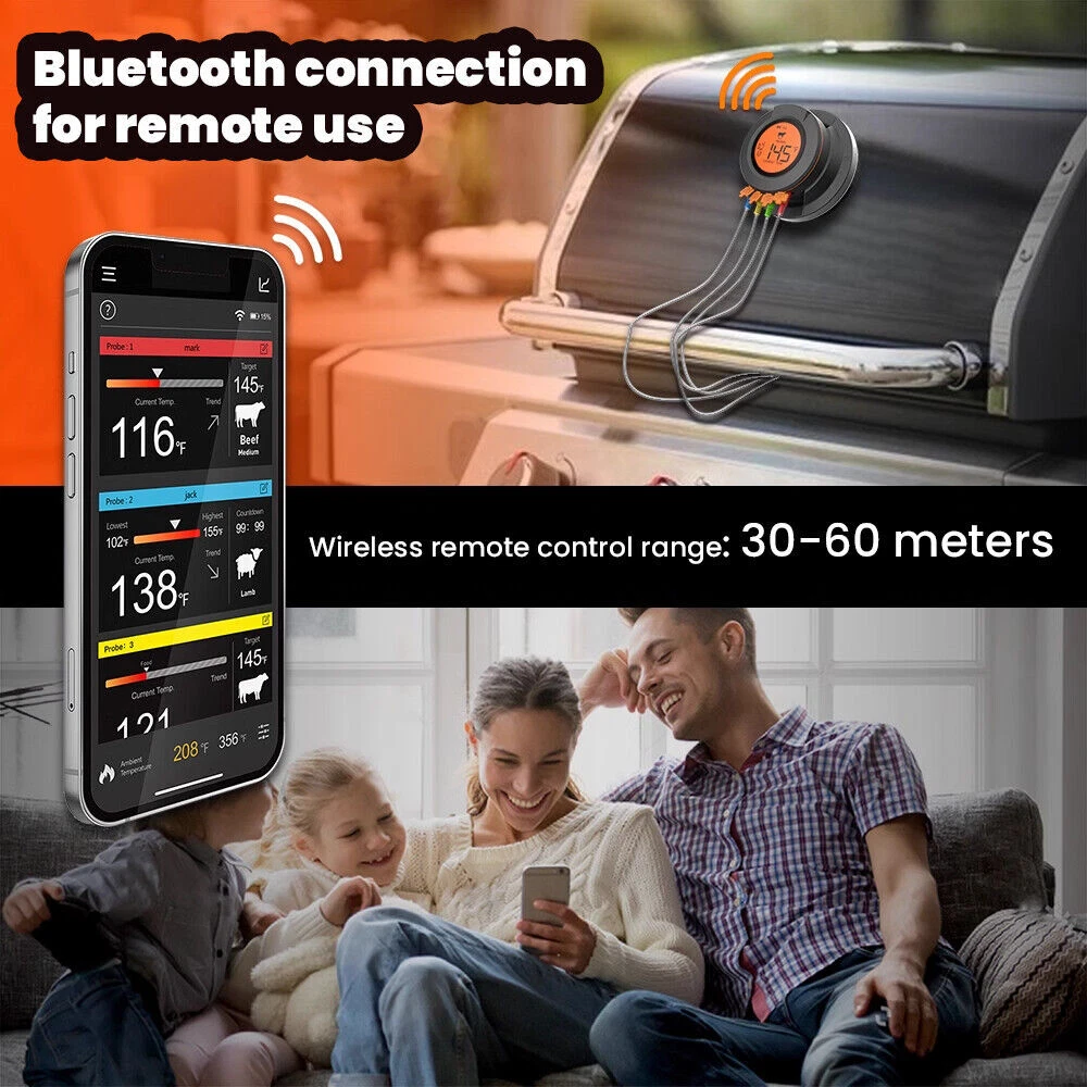 Meat Thermometer Cooking BBQ Oven Rotisserie Smoker Bluetooth Remote Monitor