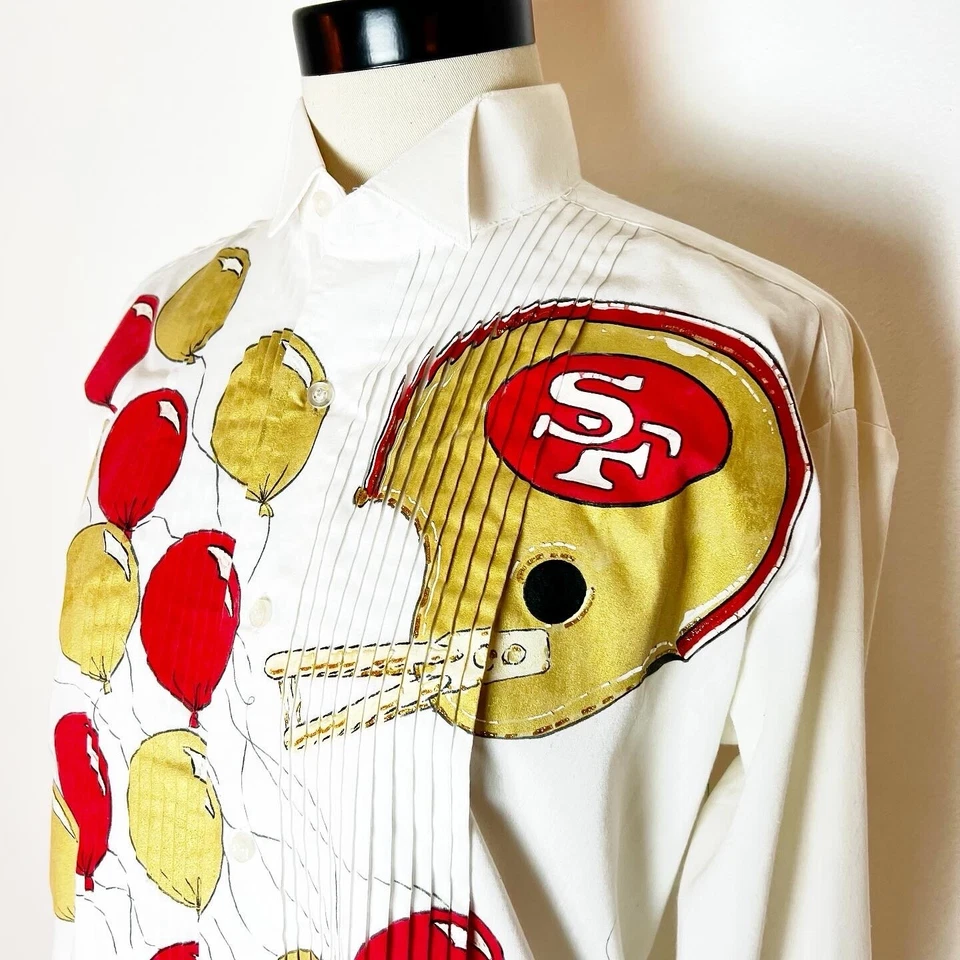 San Francisco NFL 49ers FOOTBALL 90s 90’s Vintage Hand Painted Tuxedo Shirt S 40 - Image 2 of 4