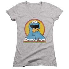 Sesame Street Juniors V-Neck Cookie Monster Rainbow Heather Tee
