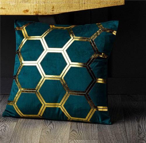 4 Pack Gold Metallic Velvet Cushion Covers Marble Hexagon 18 inch 45 cm Square - Picture 24 of 31