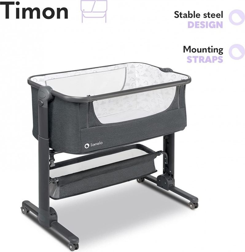 Lionelo Lettino Culla Neonato da Campeggio Co-sleeping Ruote Graphite - Timon foto 5