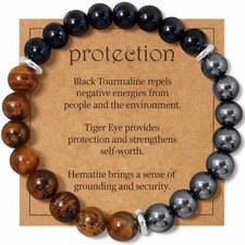 Triple Protection Energy Bracelet Healing Men Obsidian Hematite Tiger Eye Gift