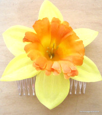 5" Yellow Orange Daffodil Silk Flower Hair Comb