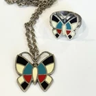 New ListingVintage Bell Sterling Silver Ring Size 5.5 And Pendant Necklace Turquoise Inlay