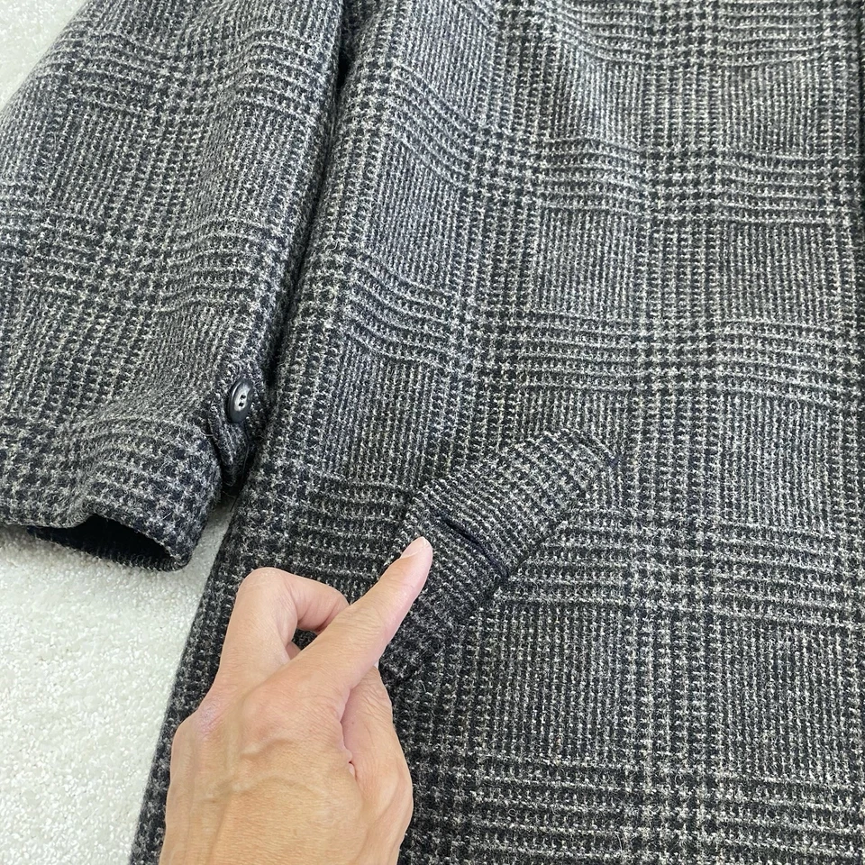 Eddie Bauer Wool Tweed Glen Plaid Leather Collar Overcoat Trench Coat Mens XXL - Image 3 of 4