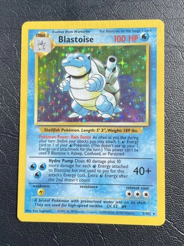 1999 Pokemon Blastoise 2/102 Base Set Holo Unlimited WOTC Vintage Clean