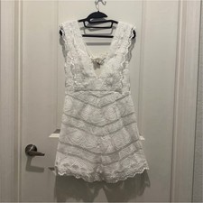 White Lace V-Neck Dress with Tie Back Bohemian 