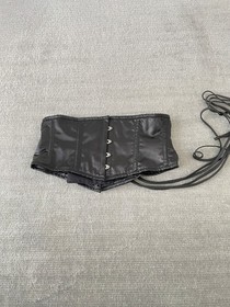 Lavish Underbust Corset Bustier Womens XL Black Satin Cinch Hook Lace Up Pin Up