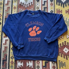 Vintage 1970s 80s Clemson Tigers Crewneck Sweatshirt Sz XL - Navy