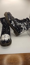 Dr Martens 1460 Pascal Sequin Boots UK 6 EU 39 Black Silver Flip Festival Rare