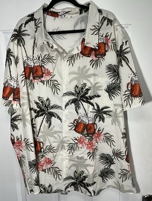 Beer Mugs And Palm Trees Vacation Hawaiian Short Sleeve Shirt Men s 6XL