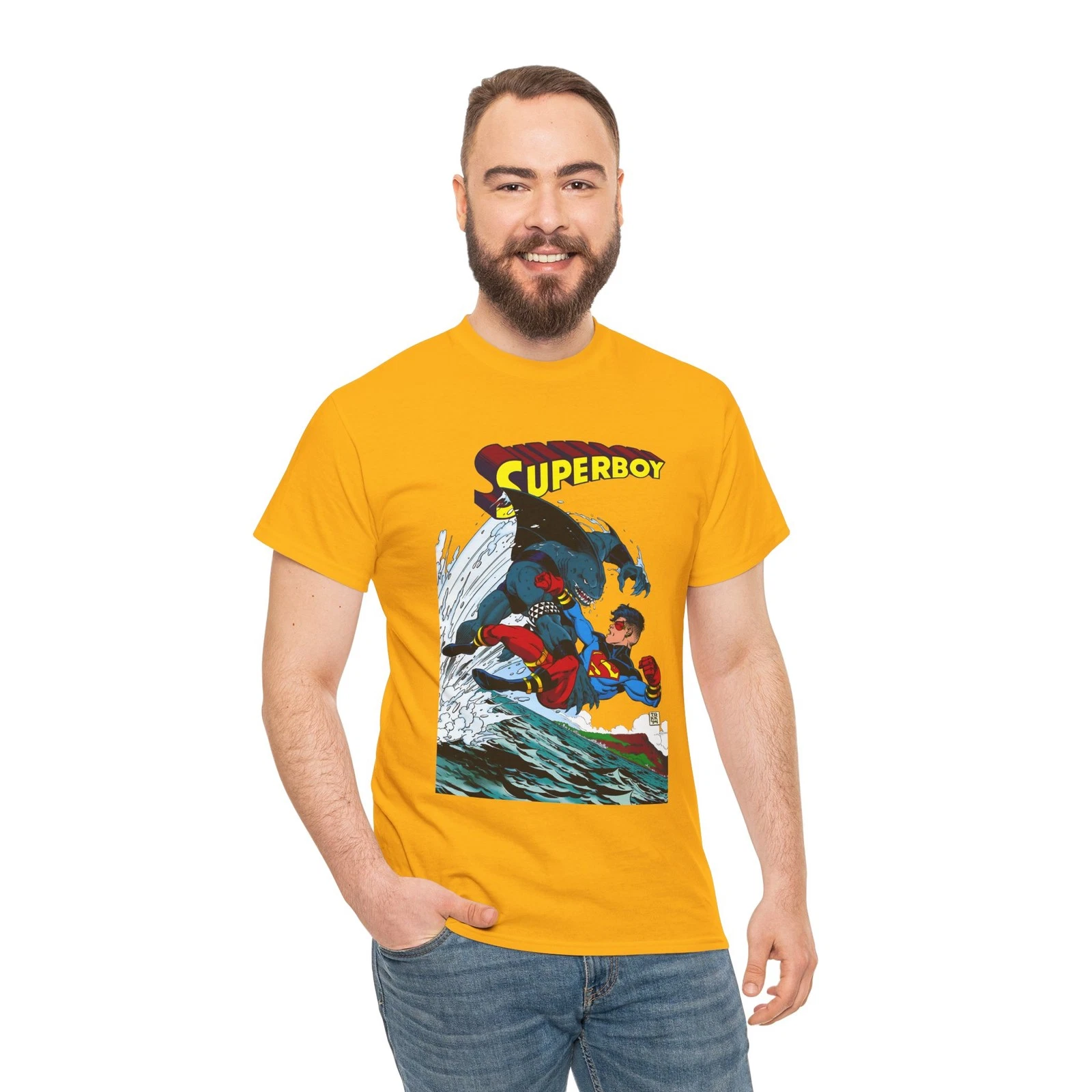 Superboy Vs King Shark T-Shirt - Tom Grummett Art - Superman Family - DC Comics