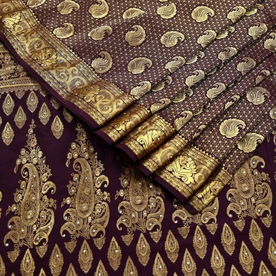 Vintage Kanjivaram Sarees Heavy Hand Woven Pure Silk Maroon Bridal Fabric 5yards
