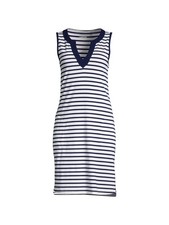 Lands' End Petite Sleeveless Swim Cover-Up Dress Navy Stripe S New