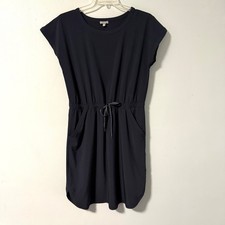 T by Talbots Navy Blue Drawstring Waist T Shirt Dress Size L Performance Sporty