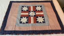 Patchwork Quilt Wall Hanging, Stars Rectangle Logs, Red, White, Navy Blue