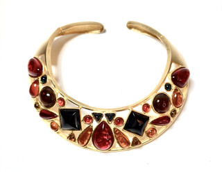 Les Bernard Gold Tone Multi Colored Faux Gemstones Torque Collar Necklace Signd