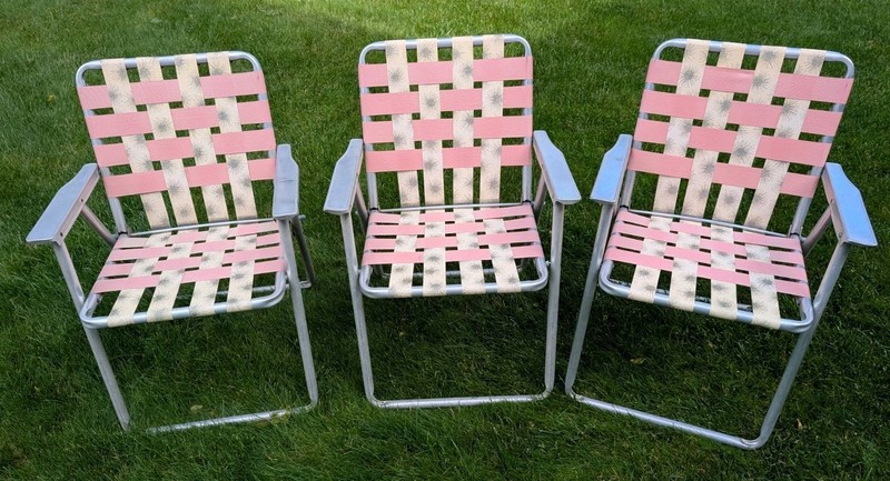 Vintage Aluminum Webbed Lawn Chairs Set Of 3 Folding Patio Outdoor MCM Retro