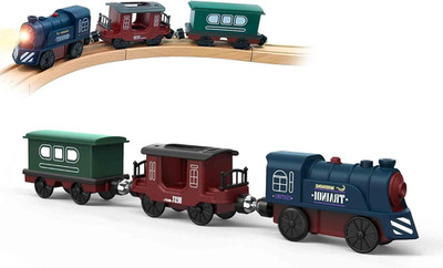 Battery Operated Train for Wooden Track, 3Pcs Motorized Train Toy for 3 4 5+Year