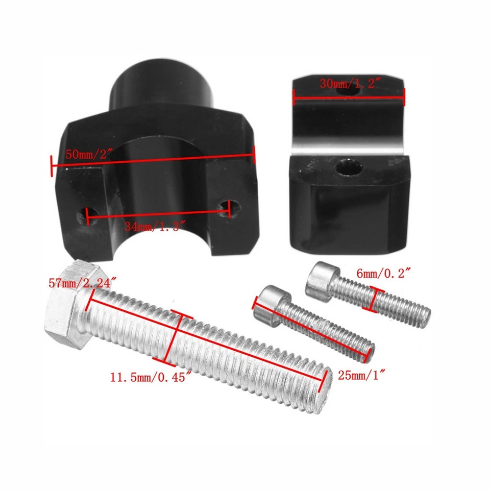 1" Handlebar Bar Risers Mount Clamp Adaptor For Harley Kawasaki Honda Black - Imagem 4 de 4