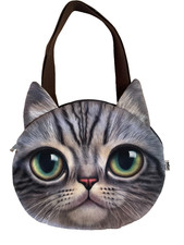 Lindo bolso mensajero/hombro estampado realista gris gato atigrado ojos verdes con cremallera