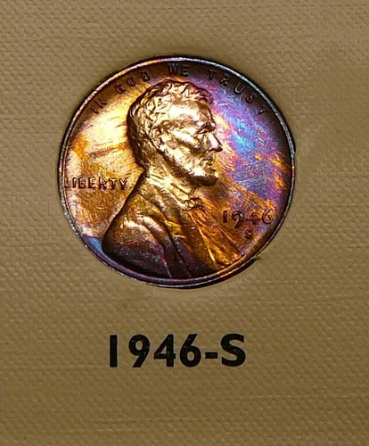 1946-S  Lincoln Cent - Vividly Toned Unc / Uncirculated (S5)