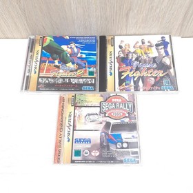 Sega Saturn Console Japan Gray bundle with 2 controllers, 3 games &memory tested