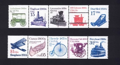 FANTASY Stamps! - Transportation Issue -2 PNC5s of craziest coil strips ever! #1 - Image 1 of 4