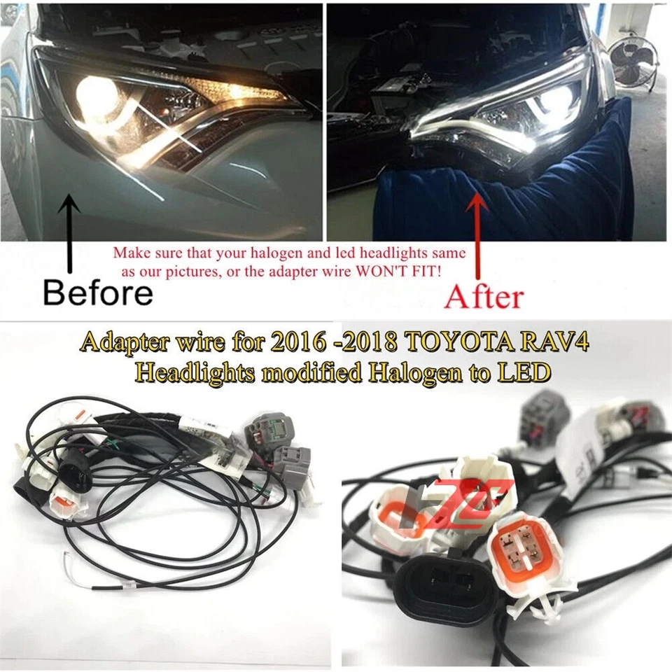 Headlight Halogen to LED Replacement Adapter Wire For 2016 2017 2018 TOYOTA RAV4 - Image 2 of 4