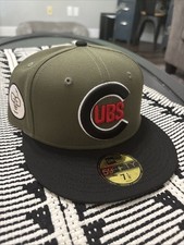 Chicago Cubs Hat New Era 59Fifty Olive Green/Black Harry Caray Patch Size 7-1/8