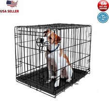 Single door Folding Dog Crate Heavy gauge Steel Frame Lock Latches Easy Assemble