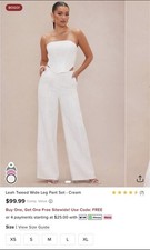 Fashion Nova Tweed Wide Leg Pant Set - Cream