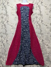 Athena Women's Dress Large Burgundy Navy Sleeveless Cotton Blend