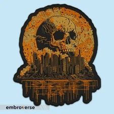 Wasteland Reaper Skull City Inferno Embroidered Back Patch – Apocalyptic Iron-On
