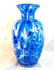 Stunning Deep Blue  Aqua Hand Blown Glass Vase