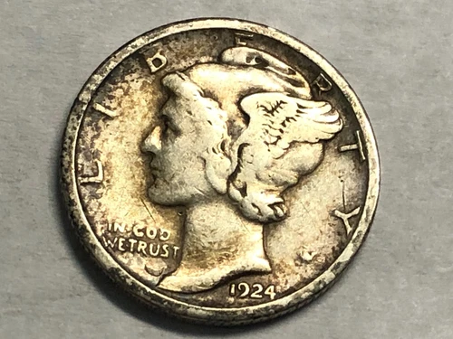 1924-S MERCURY silver U.S. dime. Original uncleaned toned VF. #u1