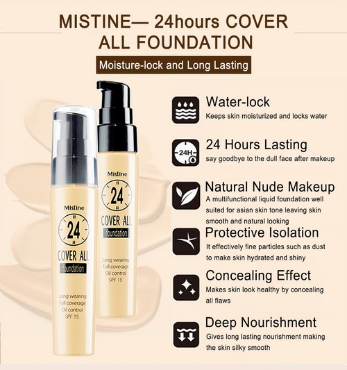 Mistine 24 Cover All Foundation Full Coverage Oil Control SPF 15 Tan