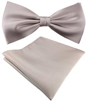 Seidenfliege + Tigertie Satin Einstecktuch In Uni Grau Silber - 100% Reine Seide
