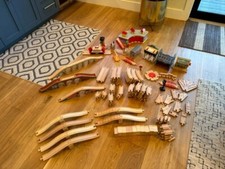 wooden train track and accessories