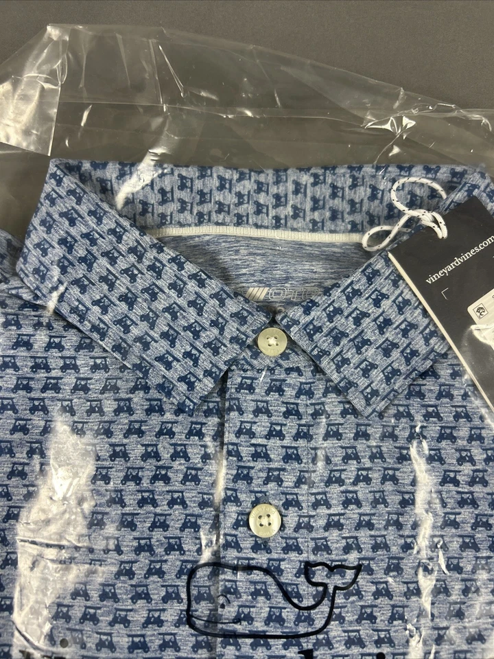 Camisa de golf Vineyard Vines estampado de carros polo Palmero azul medio nueva con etiquetas precio de venta sugerido por el fabricante 110 USD Foto 4 de 4