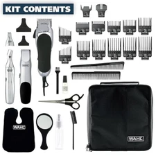 WAHL 79524-3001P Silver Black Corded Electric Clipper Home Barber Kit