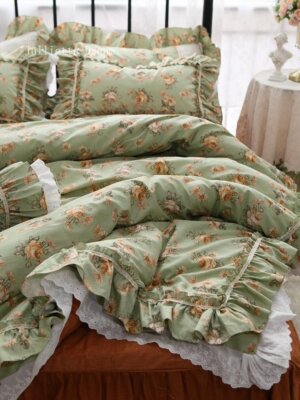 Luxury Floral Bedding Set Ruffle Lace Duvet Cover Bedsheet