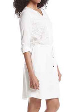 Nine West Cream Micha Crochet Lace Drawstring Waist Crepe Dress w/Pockets