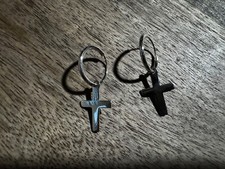 NWT- 925 Silver Christian Cross Small Hoop Earrings