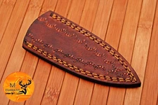 6" CUSTOM HANDMADE PURE COW LEATHER ENGRAVED SHEATH FOR FIXED BLADE KNIFE 1446