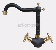 Black Gold Brass Swivel Kitchen Sink Faucet Deck Mounted Dual Handle Mixer Tap